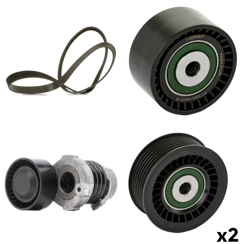 Image of RIDEX PLUS 542R0728P V-ribbed belt set Check alternator freewheel clutch & replace if necessary V-Ribbed Belt Set (542)