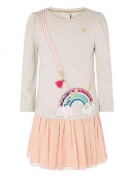 Monsoon Girls Rainbow Bag 2 In 1 Sweat Dress - Oatmeal