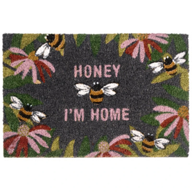Image of Beliani Doormat Inigok Multicolour 40 X 60 Cm Text Bee Coir