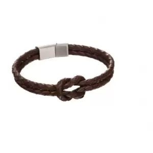 Image of Fred Bennett Double Row Knot Brown Leather Bracelet B5152