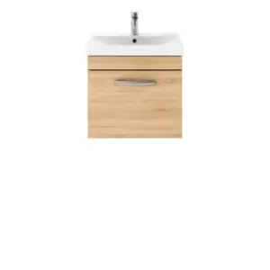 image of Nuie Athena 500 Wall Hung Single Drawer Vanity & Thin-edge Basin - Natural Oak