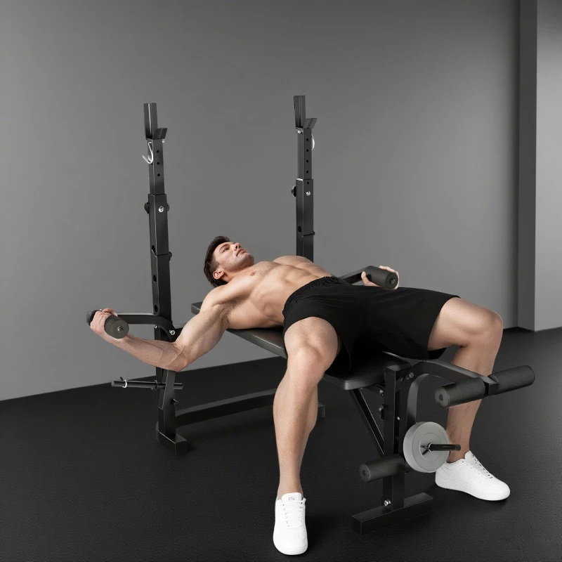 Image of SPORTNOW Multi-Exercise Incline or Flat Weight Bench with Bench Press Rack Black