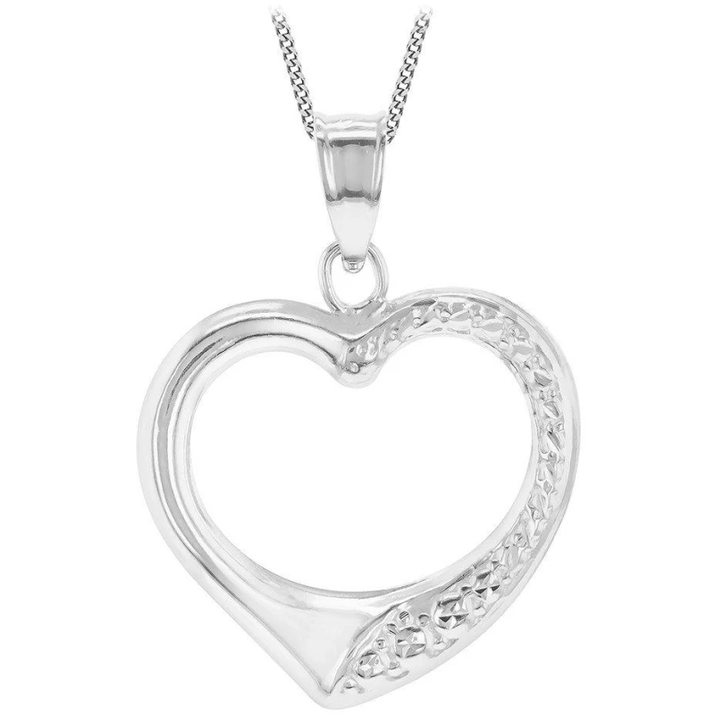 Image of Be You 9ct Gold Open Heart Half Patterned Necklace White Gold female 18in