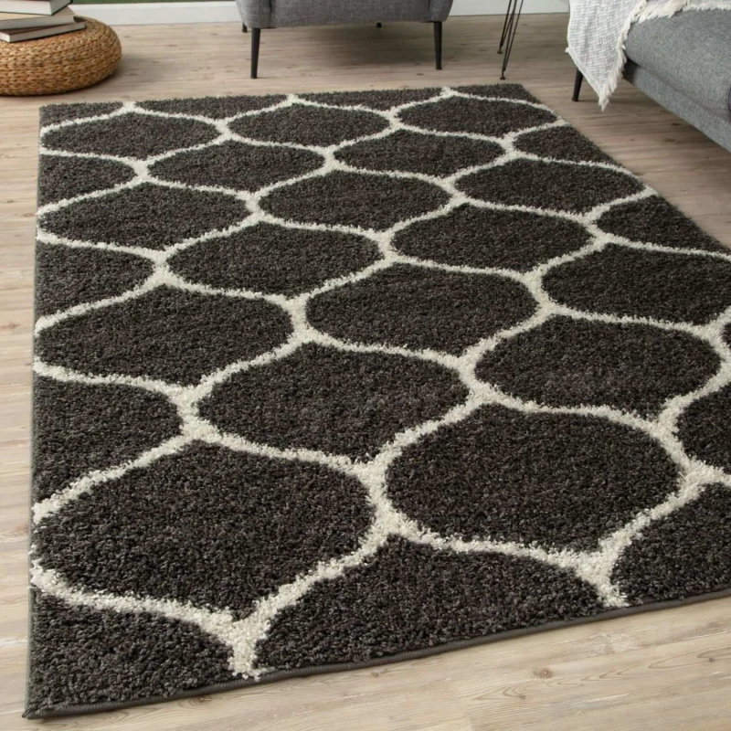 Image of THE RUGS Soft Trellis Shaggy Rugs & Runners Dark Grey Living Room Size: 180cm x 270cm Dark Grey Unisex 180cm x 270 cm
