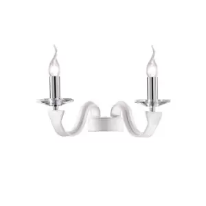 Image of Nardini Wall Lamp 2 Light E14 Polished Chrome/White Faux Leather/Crystal