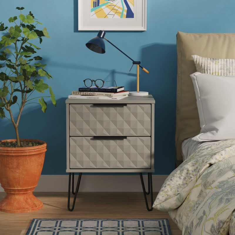Image of Harlequin 2 Drawer Bedside in Dusk Grey - Ready Assembled - Lewis's Home TJ Hughes 5056812209716