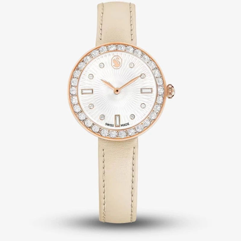 Image of Swarovski Womens Certa Rose Gold Tone Plated Leather Strap Watch 5672968 in White White Female One Size