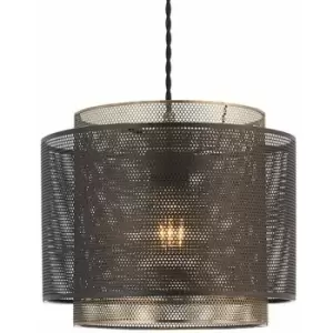 image of Hanging Ceiling Pendant Light 340mm Matt Black & Antique Brass Metal Mesh Shade