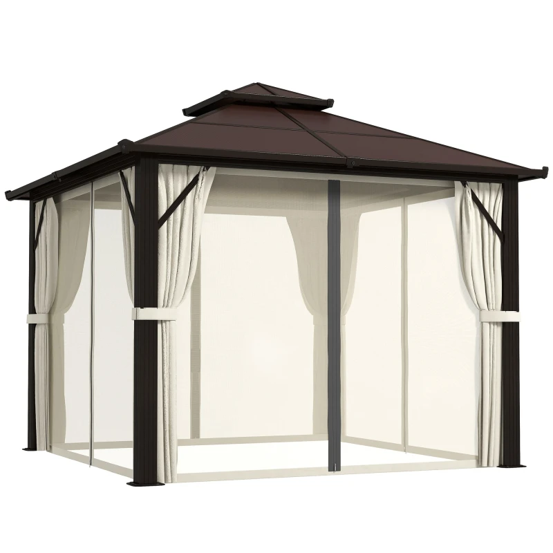 Image of Outsunny 3x3(m) Polycarbonate Hardtop Gazebo with Aluminium Frame, Beige Beige