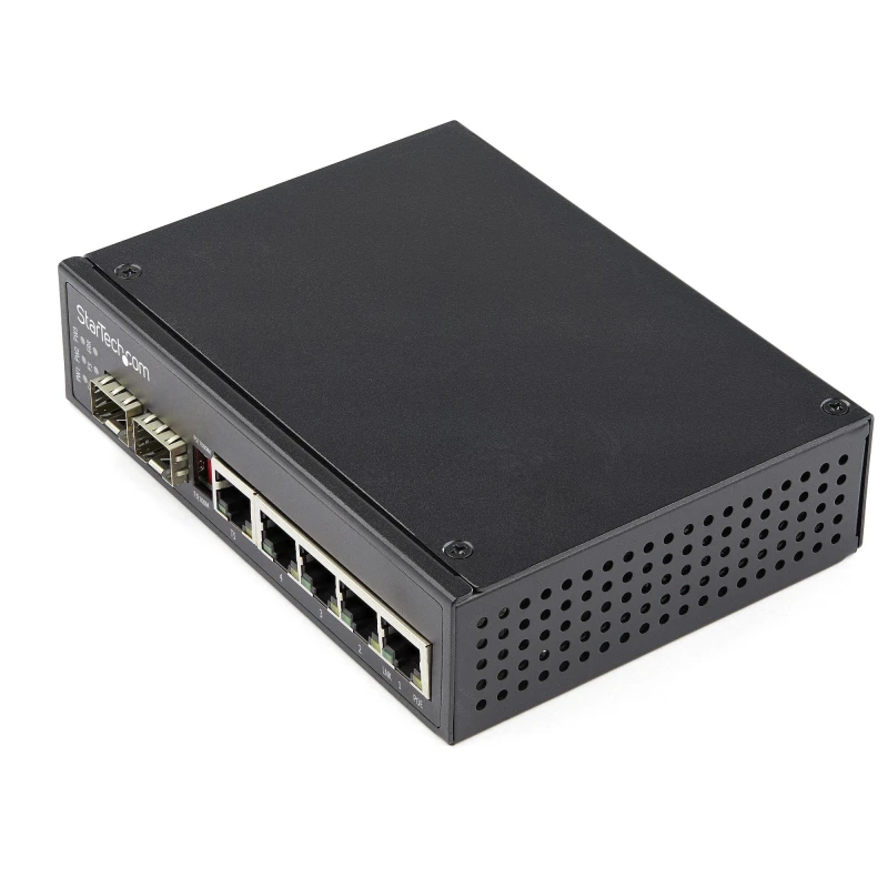 Image of StarTech.com Industrial 6 Port Gigabit Ethernet Switch 4 PoE RJ45 +2 SFP