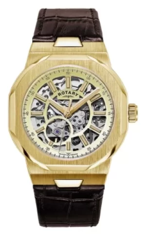 Image of Rotary GS05418/03 Regent Skeleton Dial Brown Leather Strap Watch