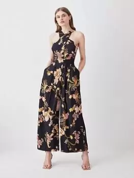 Image of Karen Millen Floral Linen Halter Jumpsuit - Multi, Size 10, Women