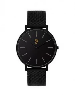 image of Farah Slim Jim Black Dial Black Stainless Steel Mesh Strap Mens Watch