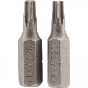 image of Draper Torx Screwdriver Bits T20 25mm Pack of 2