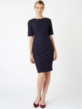 Image of HOBBS Scatter Spot Astraea Dress - Spot Print, Navy/Burgundy, Size 8, Women