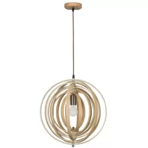 image of Netlighting Merano Kansas Spherical Pendant Ceiling Light Natural Wood Brown Fab