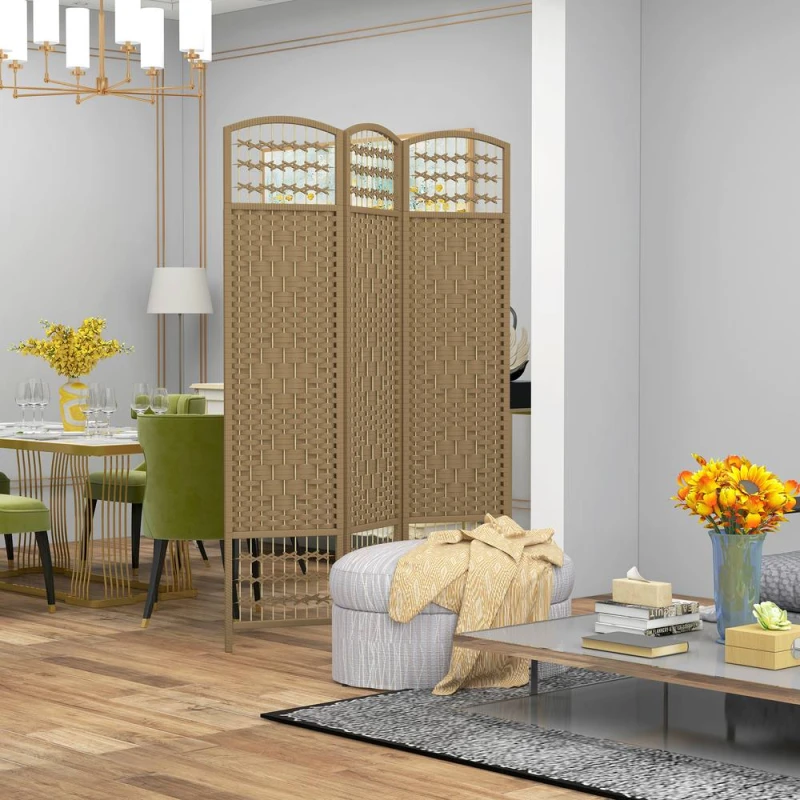 Image of HOMCOM 3 Panel Room Divider 170cm Folding Privacy Screen with Wood Frame in Natural Size: 3 Pack Natural Unisex 3 Pack