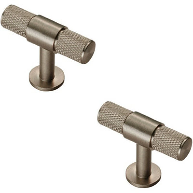 Image of Loops 2x Knurled Cupboard T Shape Pull Handle 50 x 13mm Satin Nickel Cabinet Handle Metallics unisex