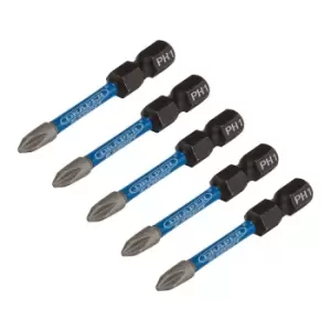Image of Draper Expert 05498 5pc PH Type Impact Screwdriver Bits, No. 1 x 50mm, 1/4" Hex