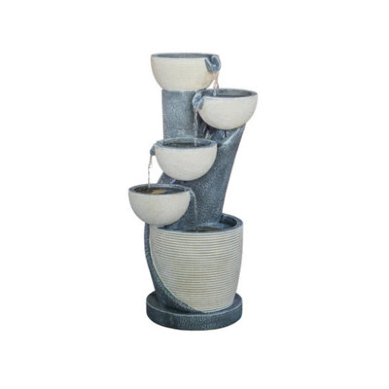 Image of Ivyline Outdoor Cascading Bowl Water Feature - Cement - L37 X W47 X H84cm - Black