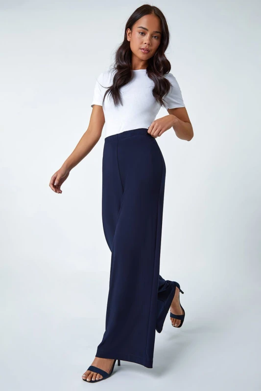Image of Roman Petite Wide Leg Stretch Trouser Navy
