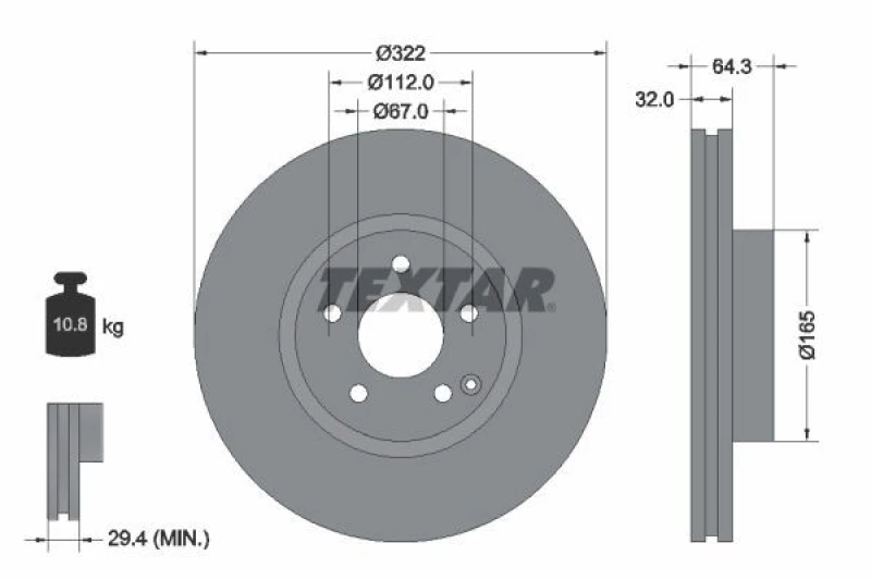 Image of Brake disc TEXTAR 92163505