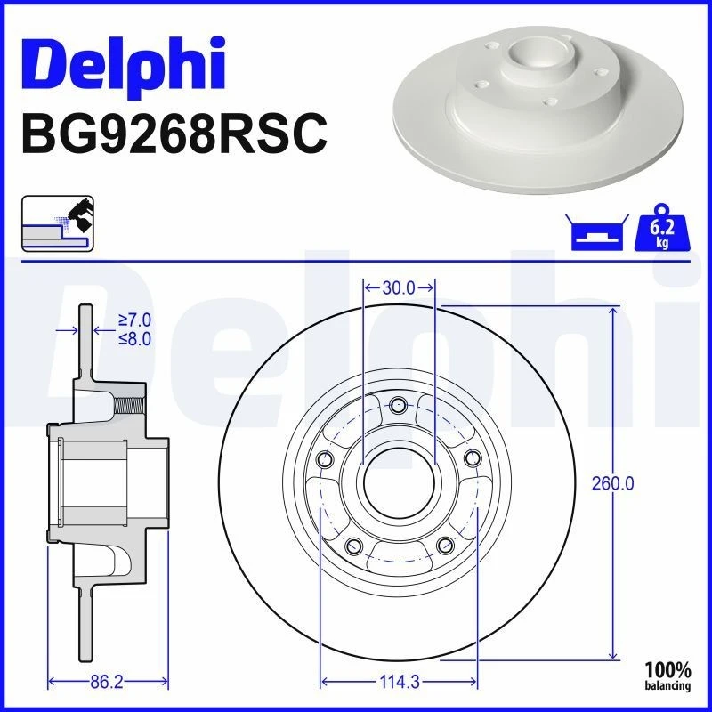 Image of DELPHI Brake disc DELPHI BG9268RSC