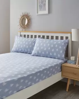 Image of Cotton Traders Lulworth Fitted Sheet Set in Blue