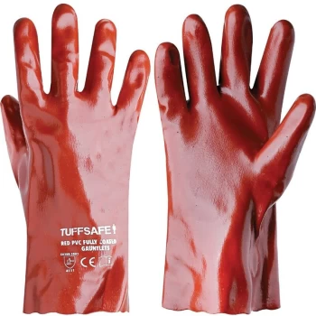 Image of Red PVC Fully Coated 14' Gauntlets (Jersey Lining) - Tuffsafe