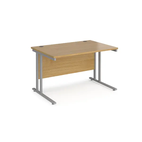 image of Maestro 25 Straight Office Desk Silver Frame and Oak Table Top - 1200x800mm