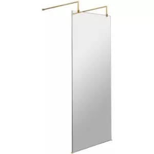 image of Wet Room Screen with Brass Support Arms and Feet 800mm Wide - 8mm Glass - Hudson Reed