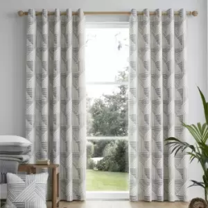 Image of Campden Geometric Print 100% Cotton Eyelet Lined Curtains, Natural, 46 x 54" - Fusion