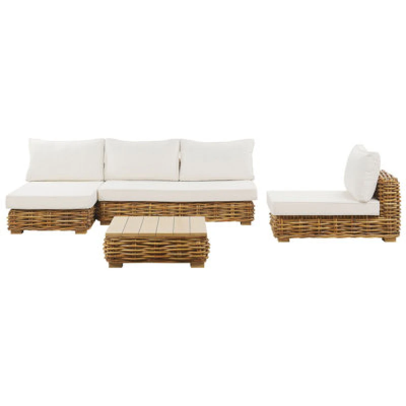Image of Beliani Garden Lounge Set With Table 4 Seater Varallo Right Hand Modular Rattan Natural