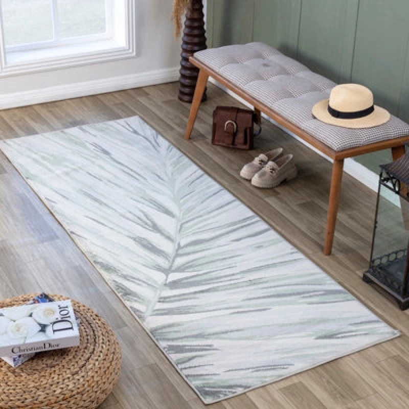 Image of Livabliss Scandi Coastal Medium Green Alaya Runner Rug 80 X 220 Cm - Easy Care, Non Shedding, Ideal For Hallway Or Beside The Bed