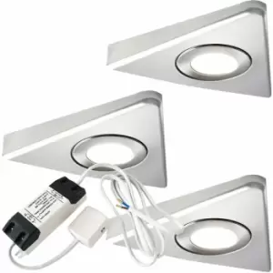 Image of 3x brushed nickel Triangle Surface Under Cabinet Kitchen Light & Driver Kit - Natural White led