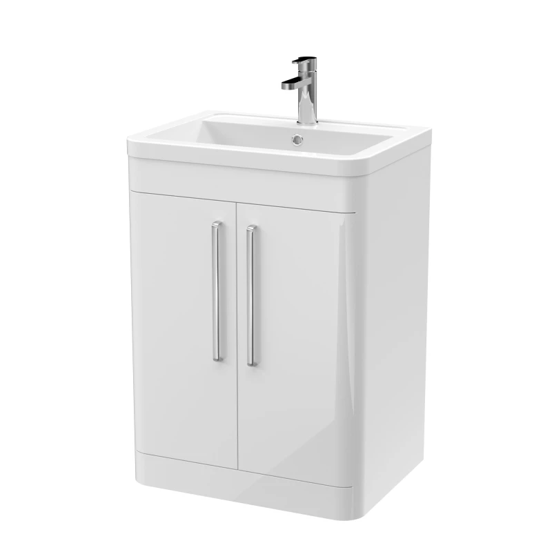 Image of Balterley 600mm Floor Standing 2 Door Vanity Unit, Ceramic Basin, Gloss White White