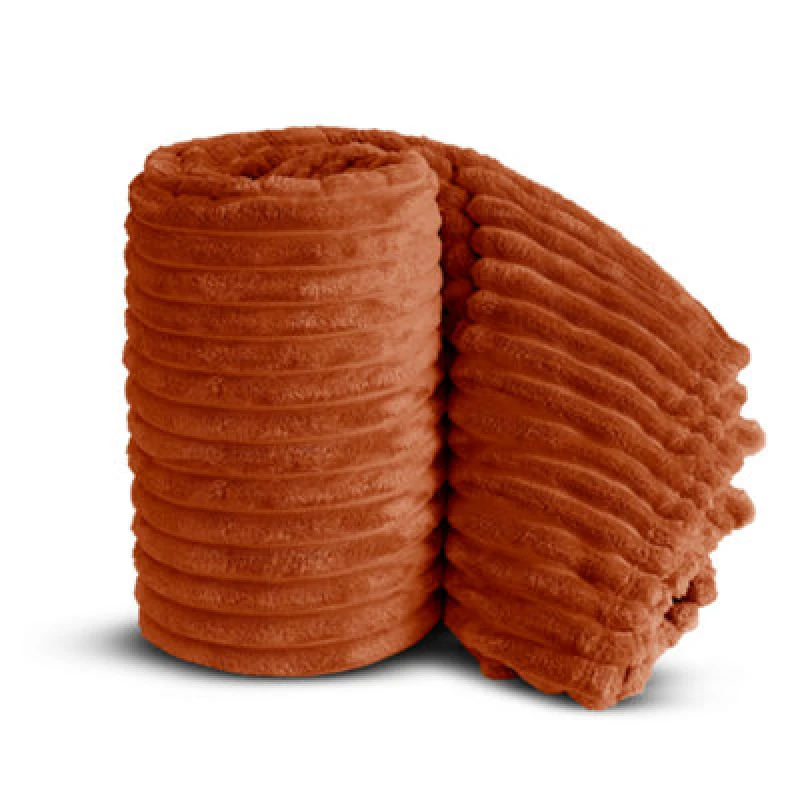 Image of Velosso Elegant Thermal Plush Ribbed Throw Blanket In Modern Style For Sofa, Bed In 150Cm X 200Cm - Orange