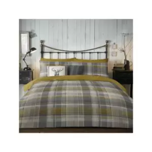 image of Dreams & Drapes Connolly Check 100% Brushed Cotton Duvet Cover Set, Ochre, King