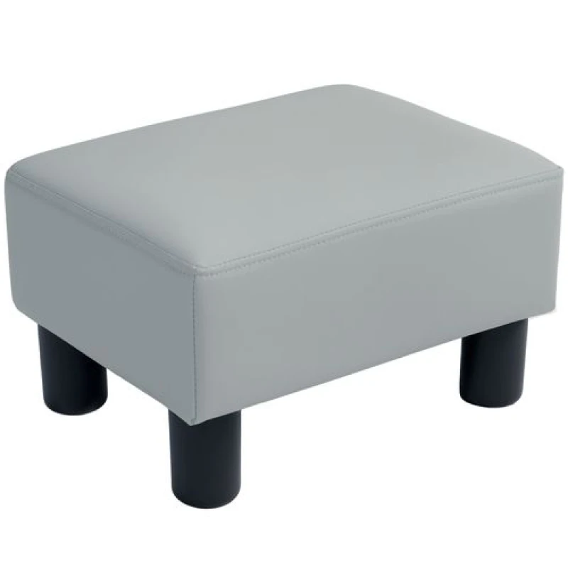 Image of HOMCOM Footstool Ottoman Footrest PU Leather Upholstery with Plastic Legs Grey