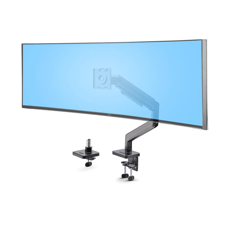 Image of StarTech.com StarTech.com Monitor Desk Mount for up to 49" 32:9 UltraWide Curved Screens, Mechanical Spring Arm, C-Clamp/Grommet, Tool-Less Adjustmen