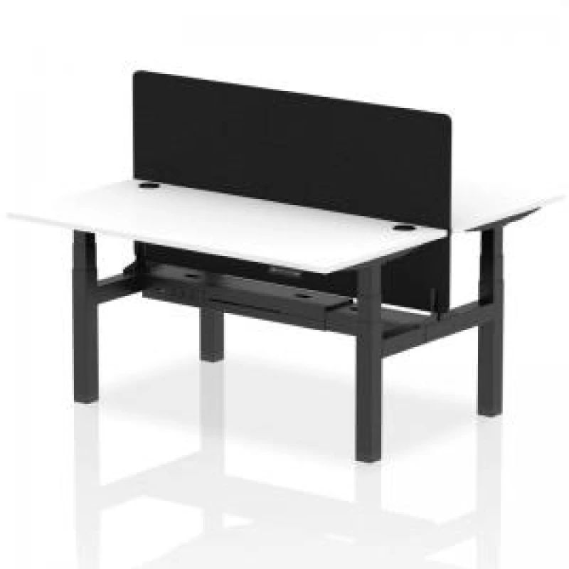 Image of Air Back - to - Back 1600 x 800mm Height Adjustable 2 Person Bench Office Desk White Top - Cable Ports Black Frame - Black Straight Screen