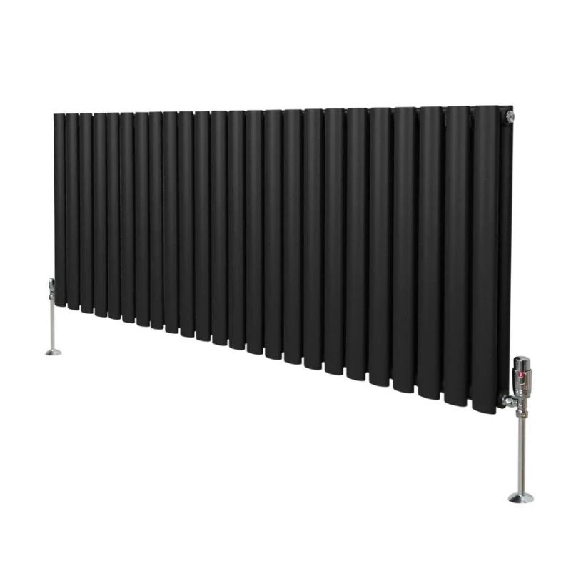 Image of Monstershop Oval Column Radiator & Valves - 600Mm X 1440Mm - Black 10743