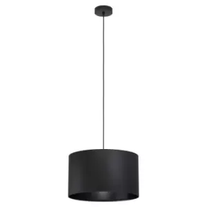 Image of Pendant Ceiling Light Colour Black Shade Round Black Fabric Bulb E27 1x40W