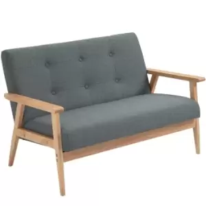 Image of Homcom Two Seater Linen Fabric Upholstered Sofa Tufted Wood Legs
