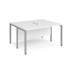 image of Office Desk 2 Person Rectangular Desk 1400mm White Tops With Silver Frames 1200mm Depth Maestro 25