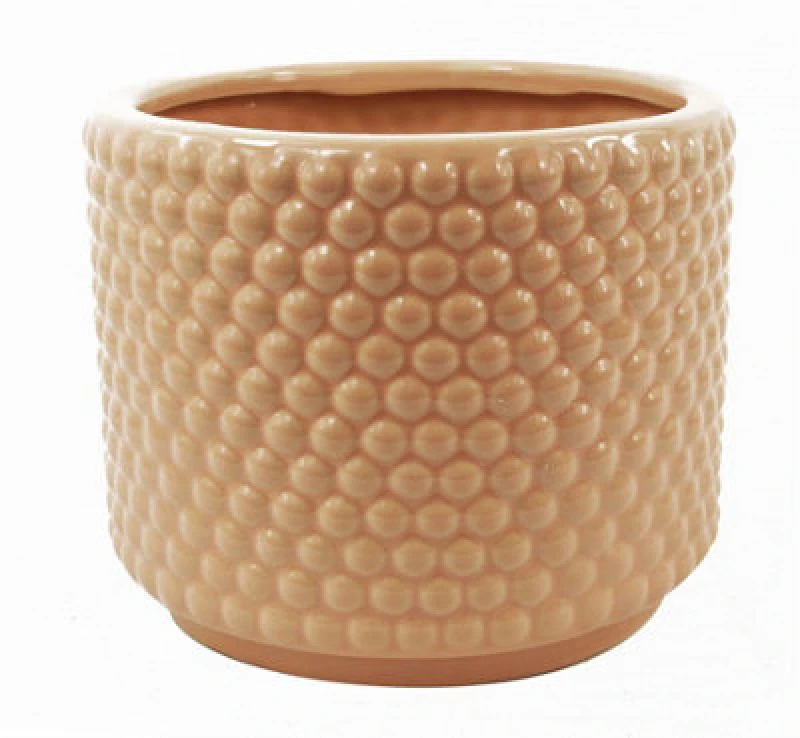 Image of Leaf Dusty Pink Peach Raised Dots Ceramic Plant Pot 15 x 15 x 12.5cm Orange unisex