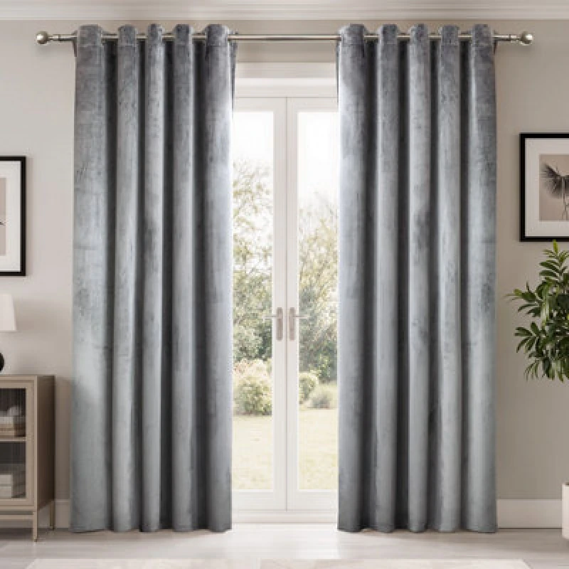 Image of Emma Barclay Dusk Blackout Velvet Eyelet Curtains, Silver - 46 X 54" Pair