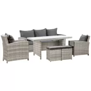 Image of Outsunny 6Pcs Rattan Sofa Set Coffee Table Footstool Outdoor W/ Cushion