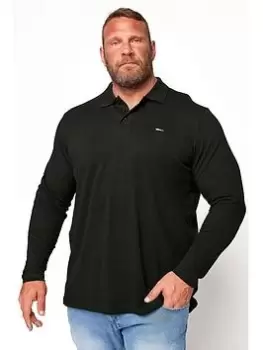 Image of BadRhino Essential Plain Long Sleeve Polo Shirt - Black, Size 1Xl, Men