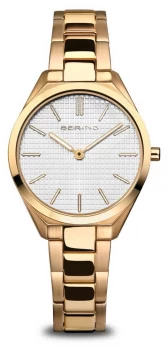 Image of Bering Ultra Slim Womens Polished/Brushed Gold White Watch